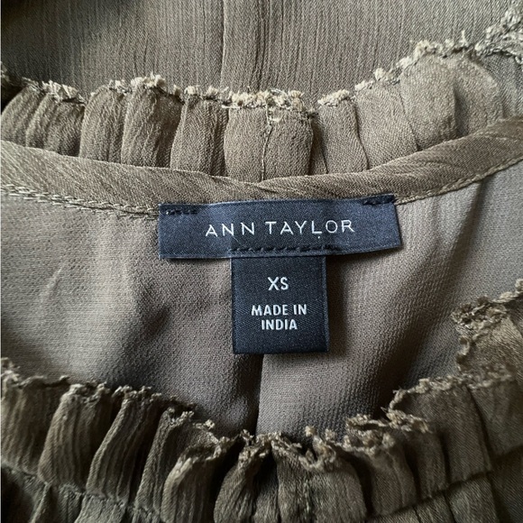 ANN TAYLOR | NWOT | SHEER FLUTTER SLEEVE MOSS GREEN LINED TOP PLEATS | X SMALL - Picture 8 of 8